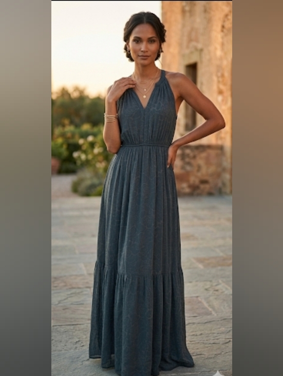 Disneyland Resort Dresses & Skirts - World Market Boho Halter Maxi Dress Gray Floral Viscose Lined Flowy Resort S/M